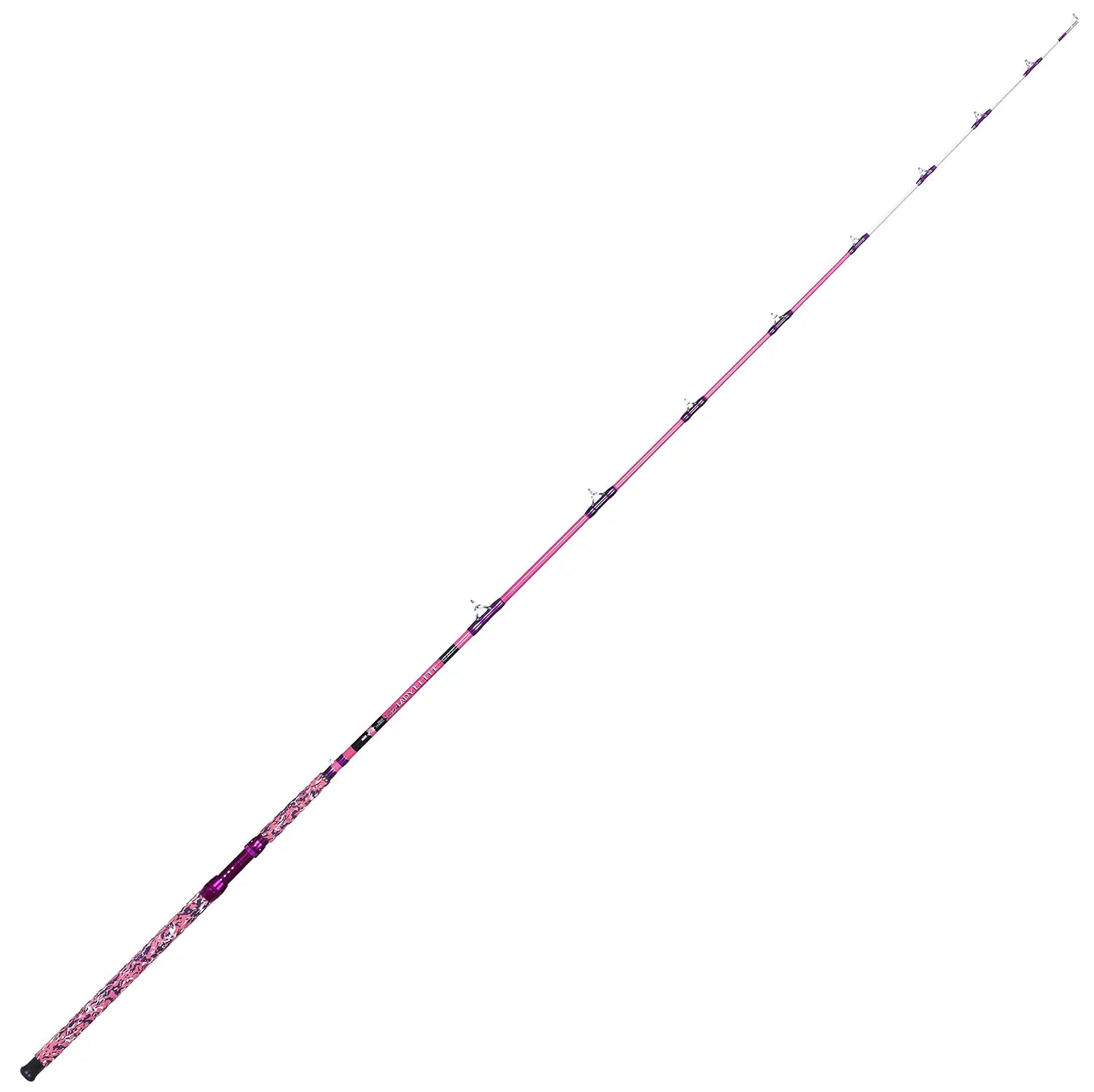 fishing rod combo best for catfish pink and Reel steel guides with purple wrappings Lady Elite Catfish Rod