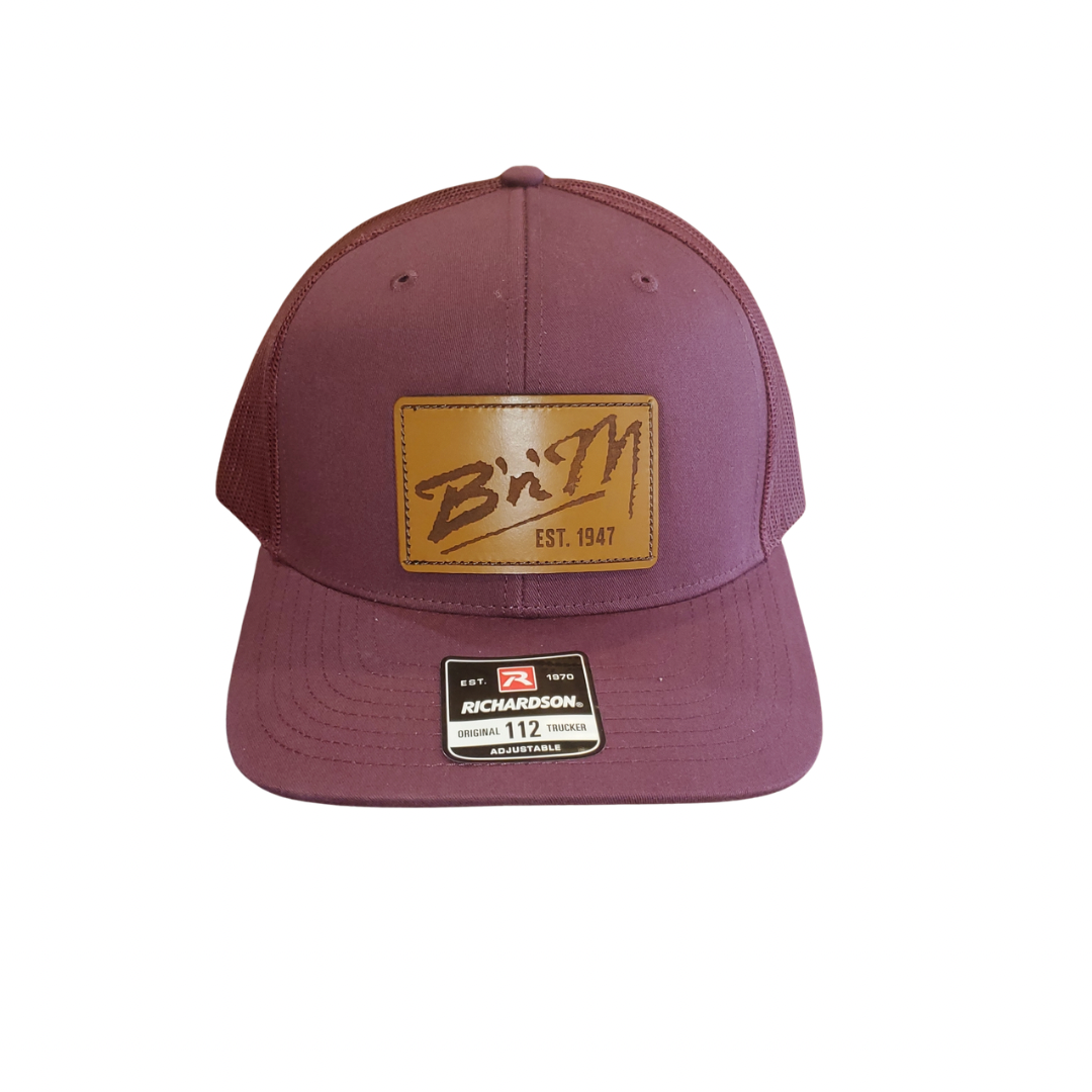 Maroon B'n'M Leather Patch Hat